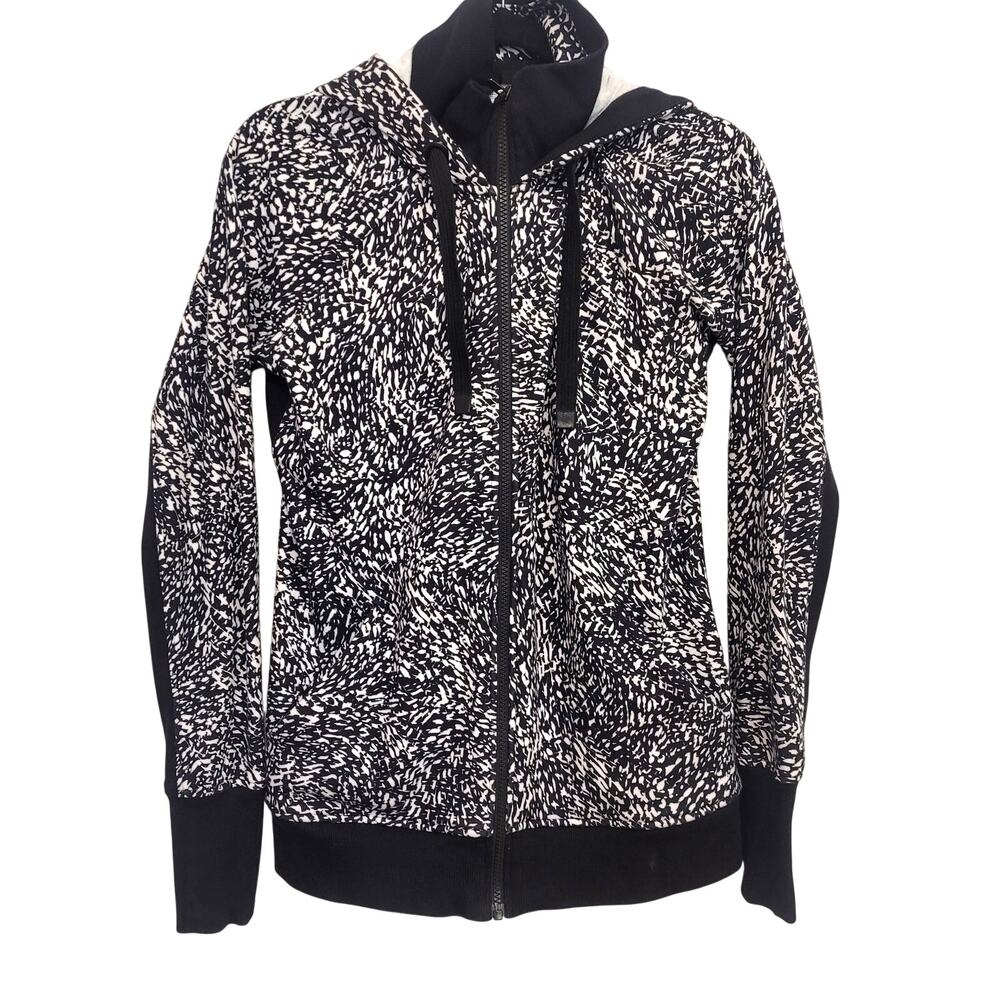 Athleta Women’s Hoodie Jacket Size M Black White Zip Up Sweatshirt Athleisure